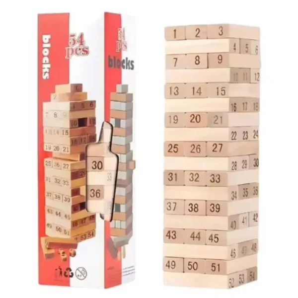 Jenga en bois massif 54 pièces