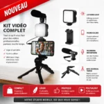Kit Vlogging Smartphone avec poignée, Microphone stéréo, lumière LED - Youtube, TikTok