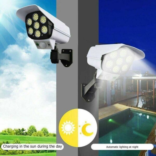 Projecteur LED solaire en forme de caméra avec détecteur de mouvement + télécommande.